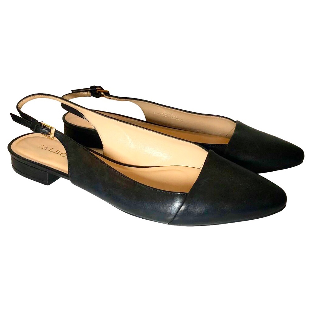 Talbots Leaf Flat Leather Slingbacks in Black Women’s 9 1/2M